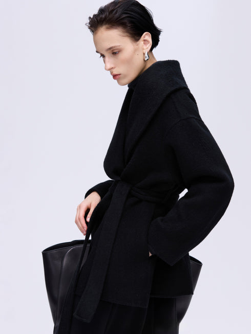 Sculpted Lapel Wool Coat